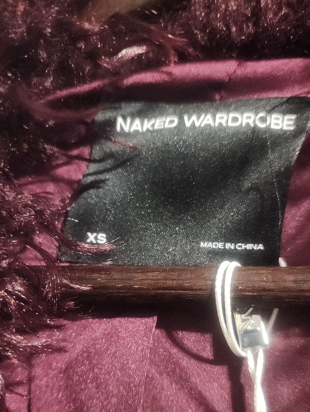 naked wardrobe Long Plush Faux Fur Coat - Burgundy - Picture 4 of 6